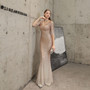 Women Sequins Long Banquet Slim Fishtail Elegant  Evening Dress