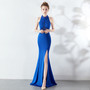 Women Elegant Sleeveless Fishtail Halter Party Evening Dress