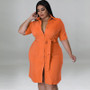 Plus Size Women Fall Solid Short Sleeve Shirt Dress