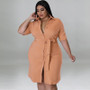 Plus Size Women Fall Solid Short Sleeve Shirt Dress