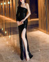 Women Elegant One Shoulder Long Sleeve Sequins Party Evening Dress