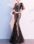 Women Gold Ladies Long Sequins Evening Dress Banquet Mermaid Dress