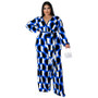 New Fashion Plus Size Women'S Fall Long Sleeve Print Casual Wide Leg Jumpsuit