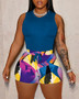 Women'S Sleeveless Print Top + Shorts Two Piece Set