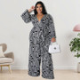 Plus Size Women'S Print Long Sleeve Wrap Wide Leg Jumpsuit