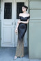 Sexy Off Shoulder Sequin Fishtail Long Dress Mermaid Evening Dress