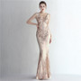 Elegant Positioning Flower Sequined Beaded Short-Sleeved Long Fishtail Evening Dress