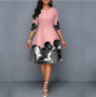 Women'S Summer Print Half Sleeve Midi A-Line Plus Size Dress