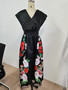 Black Print Loose Plus Size Fashion Long Dress Print Mid Waist Off Shoulder A-Line Dress (Without Belt)