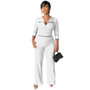 Fashion women's skin-friendly v-neck long-sleeved trousers Jumpsuit