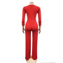 Fashion women's skin-friendly v-neck long-sleeved trousers Jumpsuit