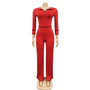 Fashion women's skin-friendly v-neck long-sleeved trousers Jumpsuit