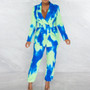 Women fashion autumn and winter tie-dye printed suit jacket + trousers two-piece set