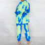 Women fashion autumn and winter tie-dye printed suit jacket + trousers two-piece set