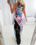 Women Floral Print Cutout Halter Neck Sleeveless Dress Beltless