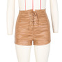 Ladies Fashion Pleated High Waist pu Leather Shorts