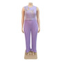 Ladies Round Neck Sleeveless Beaded Casual Loose Pleated Jumpsuit With Belt