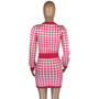 Houndstooth Print Women'S Long Sleeve Two Piece Skirt Set