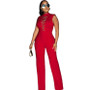 Women Casual Chain Sleeveless Lace-Up Solid Wide Leg Jumpsuit