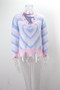 Women Heart Print V-Neck Ripped Fringe Long Sleeve Loose Sweater