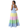 Women Fashion Contrast Striped Strap Maxi Dress