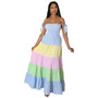 Women Fashion Contrast Striped Strap Maxi Dress