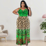 Plus Size Summer Women's Leopard Strap Slit Swing Dress