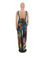 Women's Boho Printed Bib Pants Strap Wide Leg Loose Jumpsuit