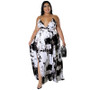 Plus Size Women's Summer Sling Low Back Ink Print Dress