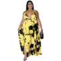 Plus Size Women's Summer Sling Low Back Ink Print Dress