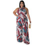 Plus Size Women Holidays Casual Print Sleeveless Jumpsuit