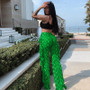 Women Summer Snake Print High Waist Ruffle Bell Bottom Pants