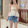 Women Fashion Embroidered Patchwork Holidays Sexy Strapless Tank Top