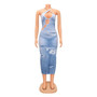 Summer Women's Fashion Tight Fitting Print Cutout Sling Sleeveless Dress
