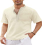 Men's Linen Casual Pocket Short Sleeve Beach Tee Shirt