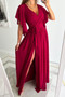 Autumn Solid Color Bell Bottom Sleeve Loose V-Neck Dress