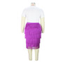 Plus Size Women's Letter Print T-Shirt Skirt Two Piece Short Sleeve Fringe Skirt Set