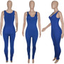 Women's Simple American Sports Vest Jumpsuit Summer Solid Color knitting Ribbed Trousers Women