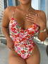 Swimsuit Print Underwire Bikini Sexy Floral Strap One Piece Swimsuit