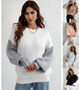 Plus Size Fall/Winter Women Round Neck Long Sleeve Striped Loose Sweater