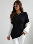 Plus Size Fall/Winter Women Round Neck Long Sleeve Striped Loose Sweater