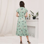 Summer Women's Art Retro Print Turndown Collar Lace-Up Mid Waist Dress