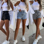 Women's Vintage High Waist Ruffle Elastic Waist Denim Shorts