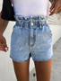 Women's Vintage High Waist Ruffle Elastic Waist Denim Shorts