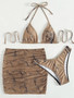 Marble print mesh Three-Piece skirt swimsuit bikini