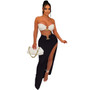 Women Clothes Casual Fashion Sexy Strapless Wrap Breast Irregular Skirt Two Piece Set Beachwear