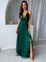 Women Clothes Summer Solid Sexy Strap Sequins Backless Slit Evening Dress