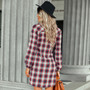 Women Fashion Plaid Lace-Up Shirt Dress