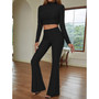 Women Long Sleeve crop top+ Bell Bottom pants two piece