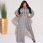 Plus Size Women's Long Autumn Print Fake Two-Piece Jumpsuit